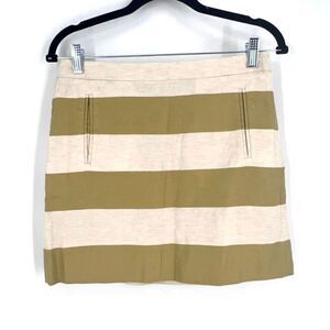 J. Crew Women's Linen Blend Nautical Striped A-Line Skirt Gold Cream Size 2 XS‎